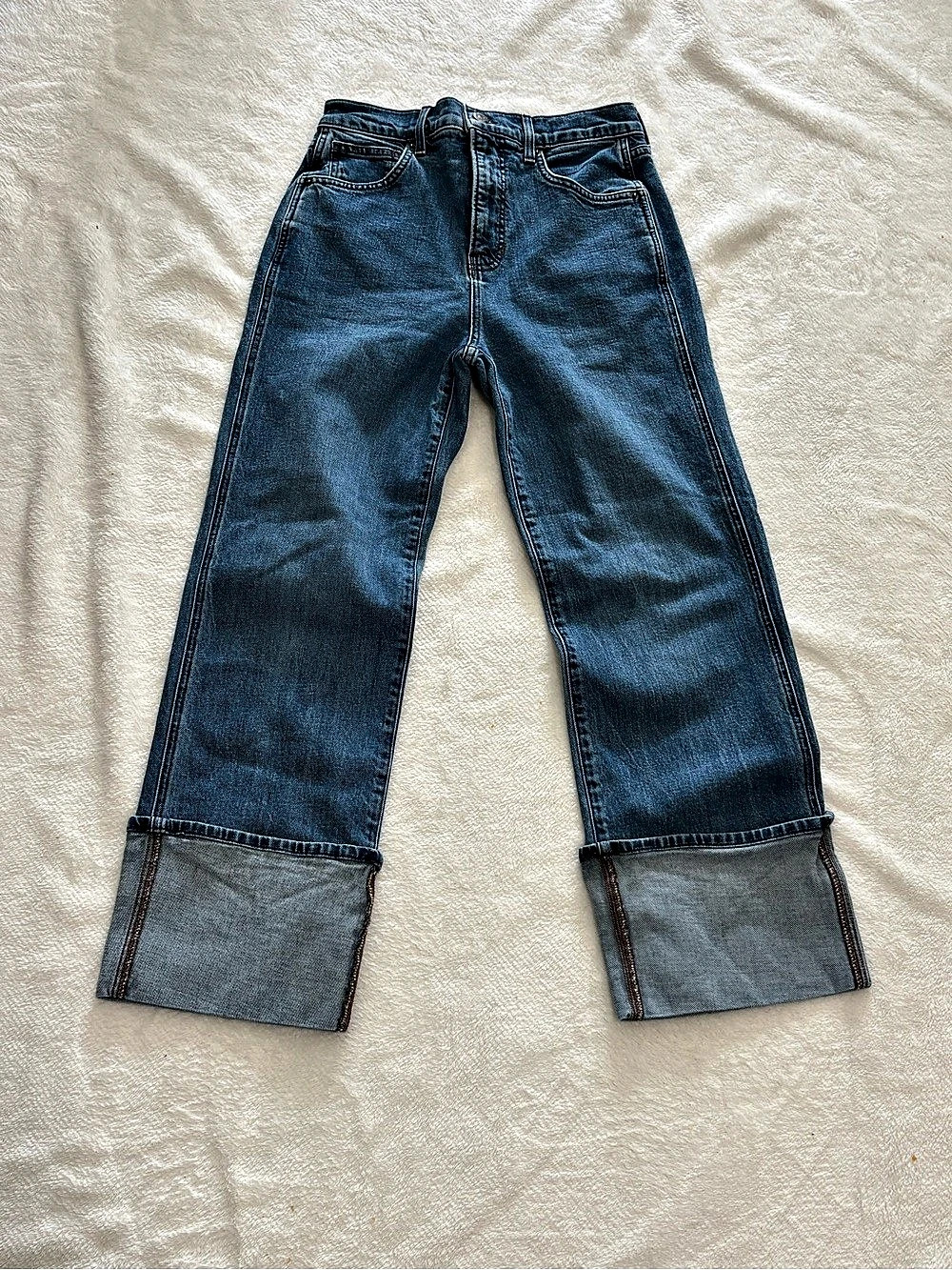 Veronica Beard Dylan Full Length Straight Mid Rise Straight Leg Jeans Blue Waist